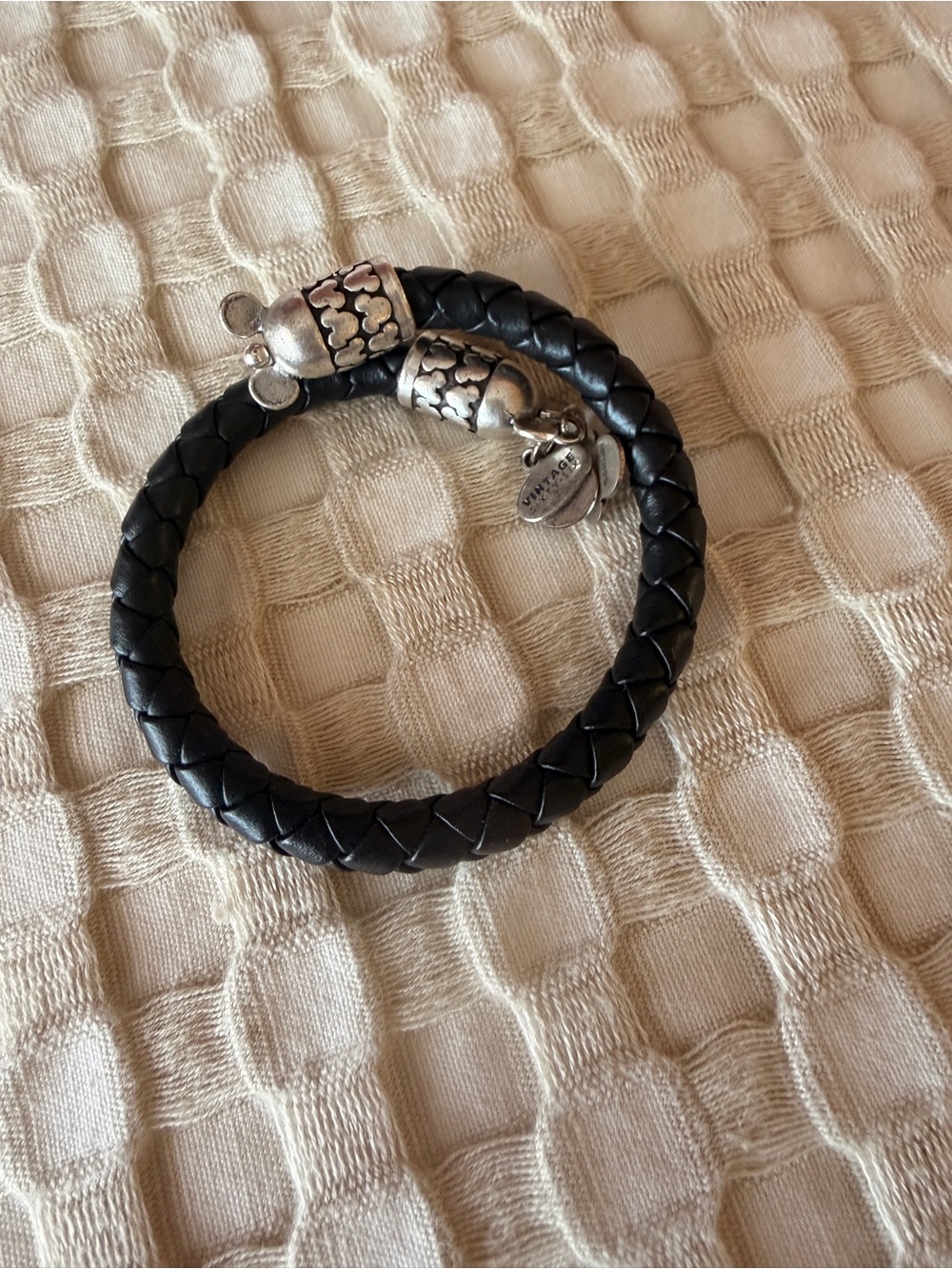 Alex and Ani Disney Black Braided Leather Bracelet with Silver Accents